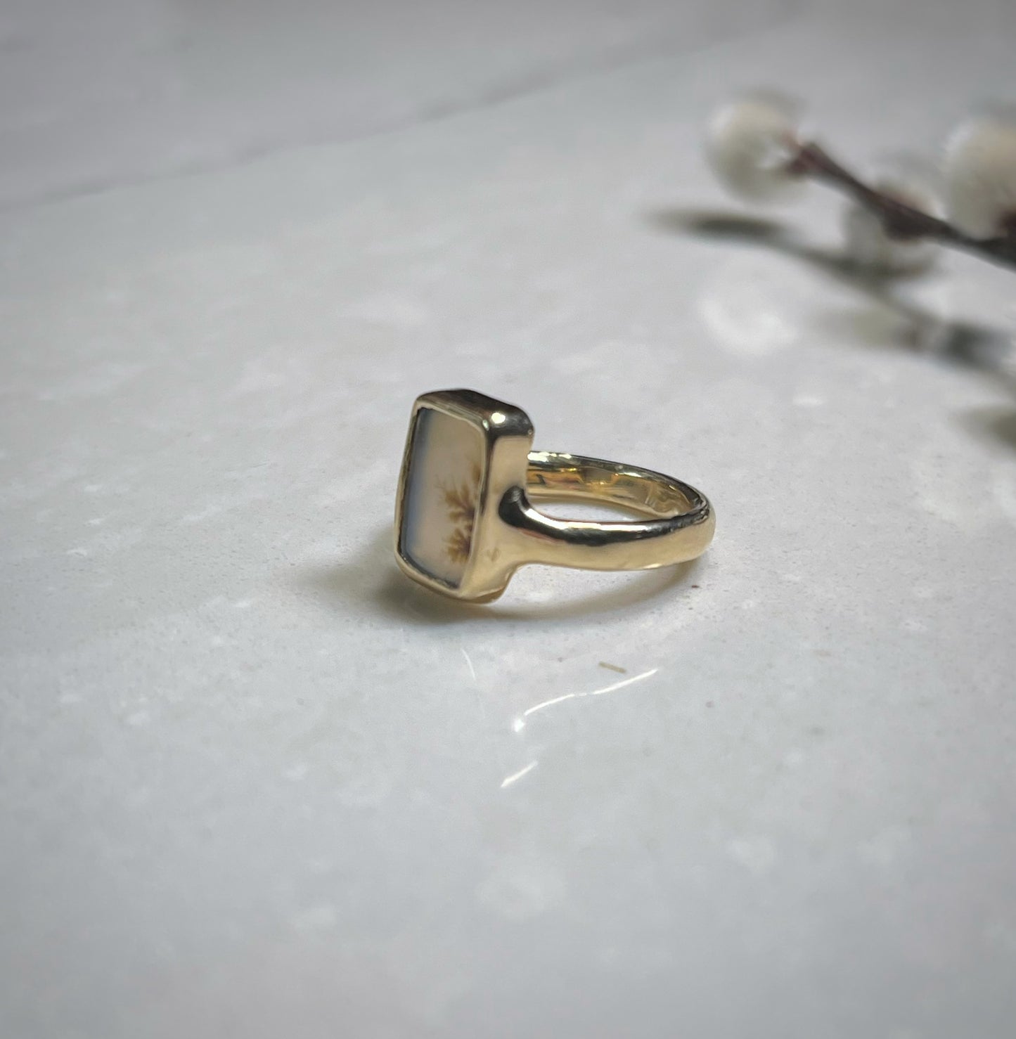 14k Gold Dendritic Plant Ring