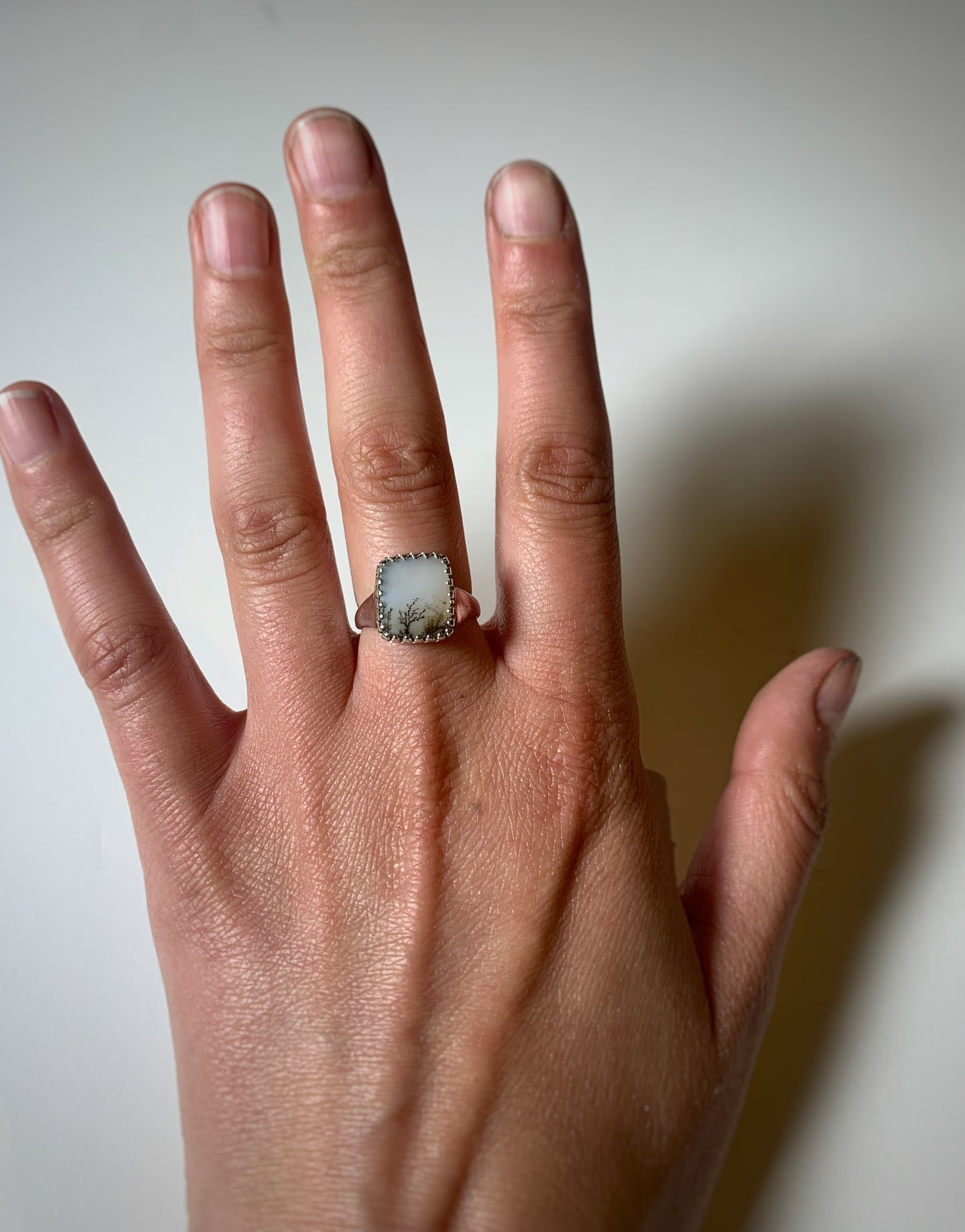 White Tree Dendritic Agate Ring (One of a Kind)