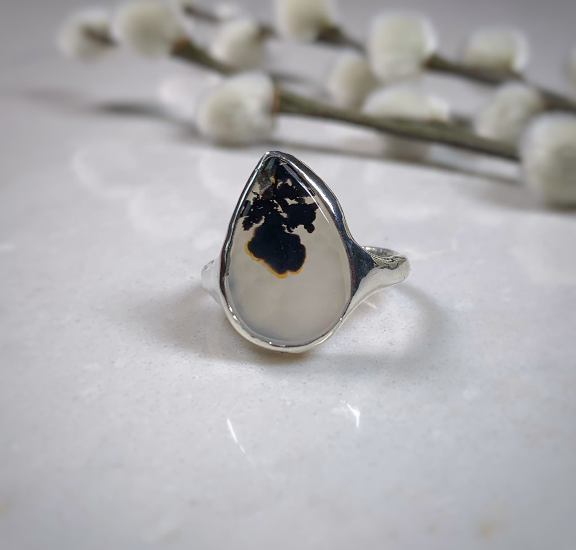 Black Drop Agate Ring (One of a Kind)