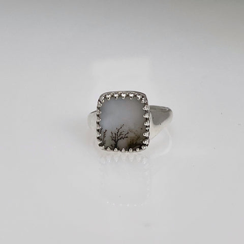 White Tree Dendritic Agate Ring (One of a Kind)